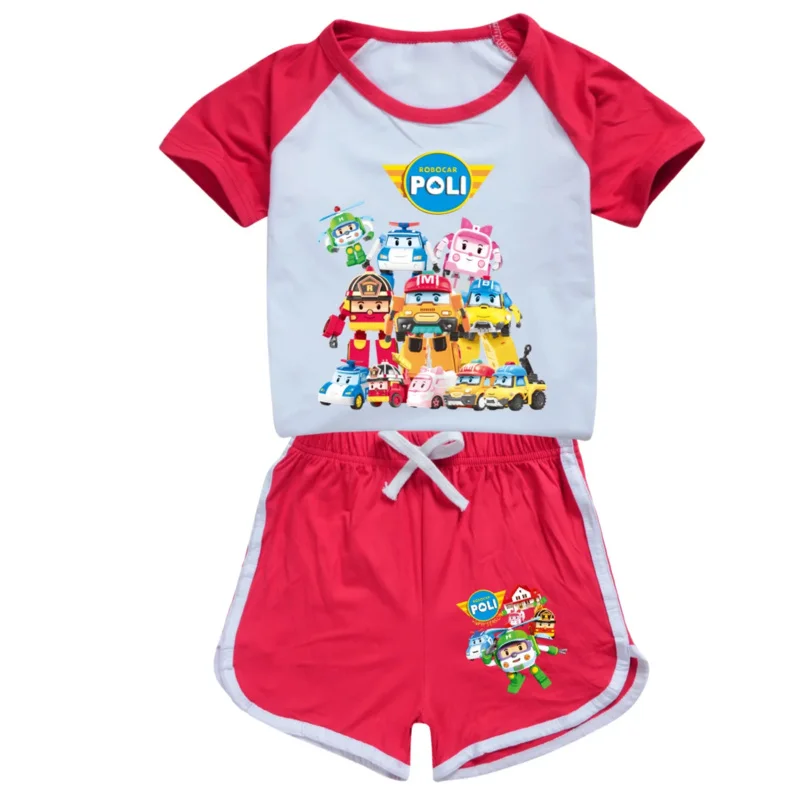 Candy 2025RobocarPoli Clothes Sets Girls Summer Clothing Short Sleeve Robocar Poli Print Sport Suits Children Pajamas or Sportwe