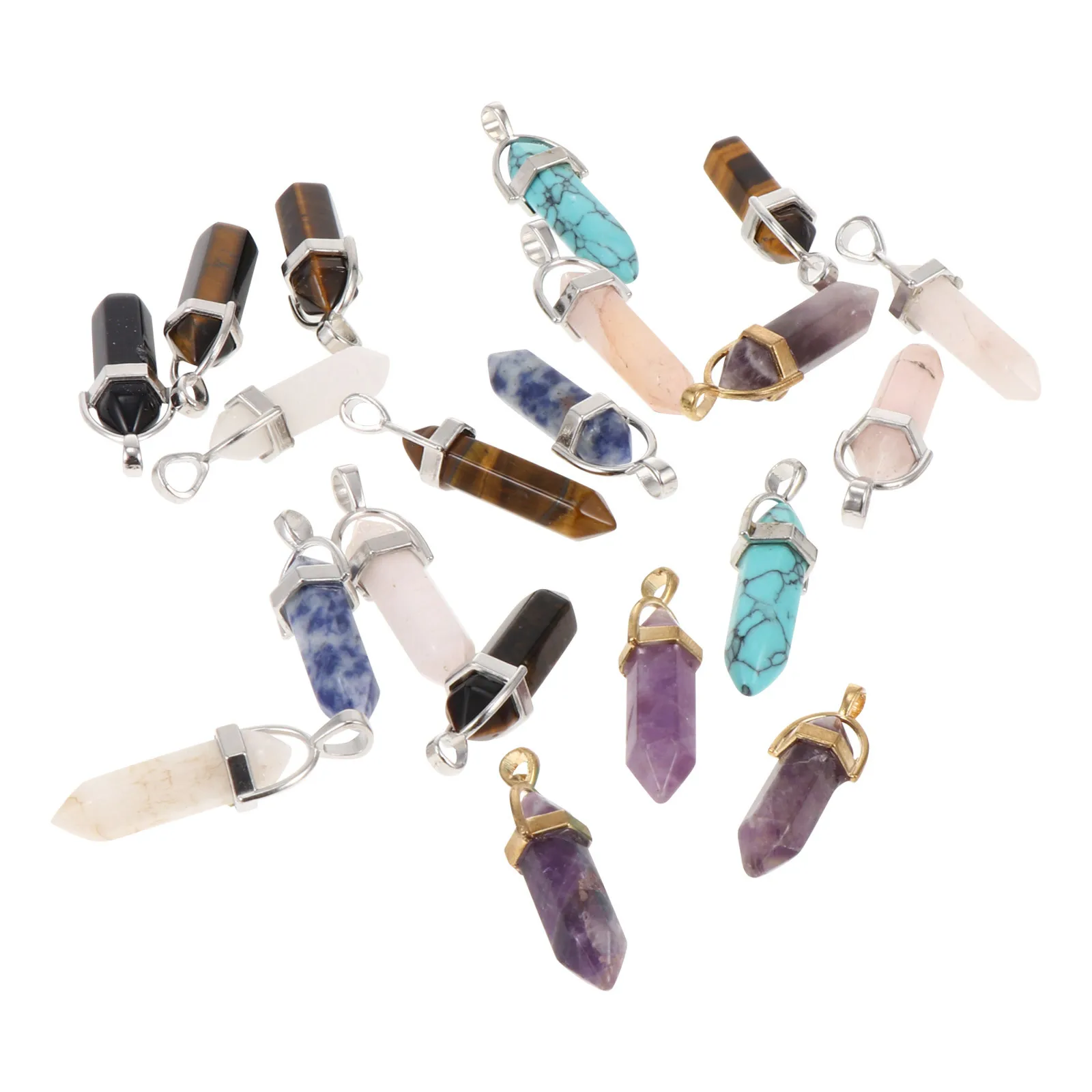 20Pcs Hexagonal Crystal Pendants Multicolor Alloy Stone Set DIY Supplies for Earrings Necklace Bracelets Craft