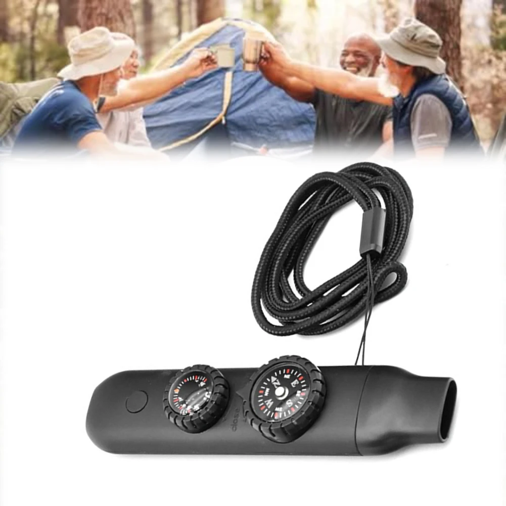 

Многофункциональный свисток для кемпинга на открытом воздухе 7-в-1, 12*3 см, компактный портативный дизайн, удобный ремешок в комплекте