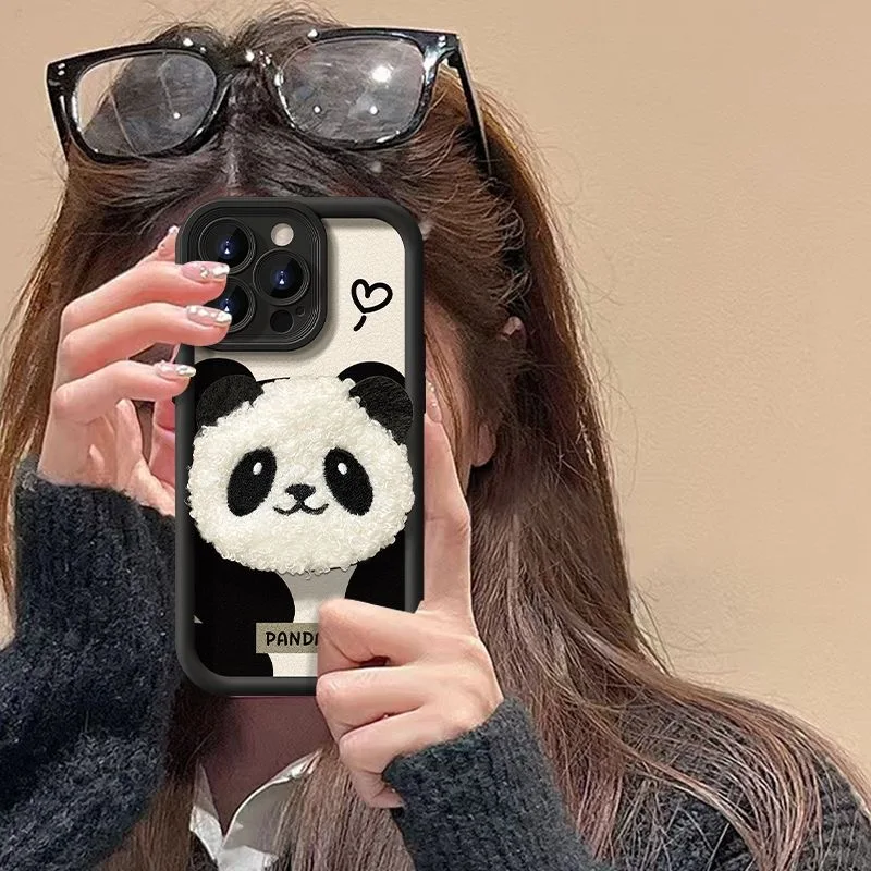 For Motorola Moto G04S G14 G24 G34 G54 G10 G20 G30 G22 G9 Play 3D Fur Panda Head Multistep TPU Soft Phone Case for Moto E22i E13