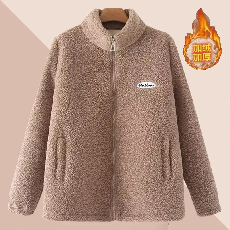 

Plus Velvet Padded Granular Velvet Cotton-Padded Jacket Winter New Large Size Coat Winter Middle-Aged Elderly Outcoat Female Top