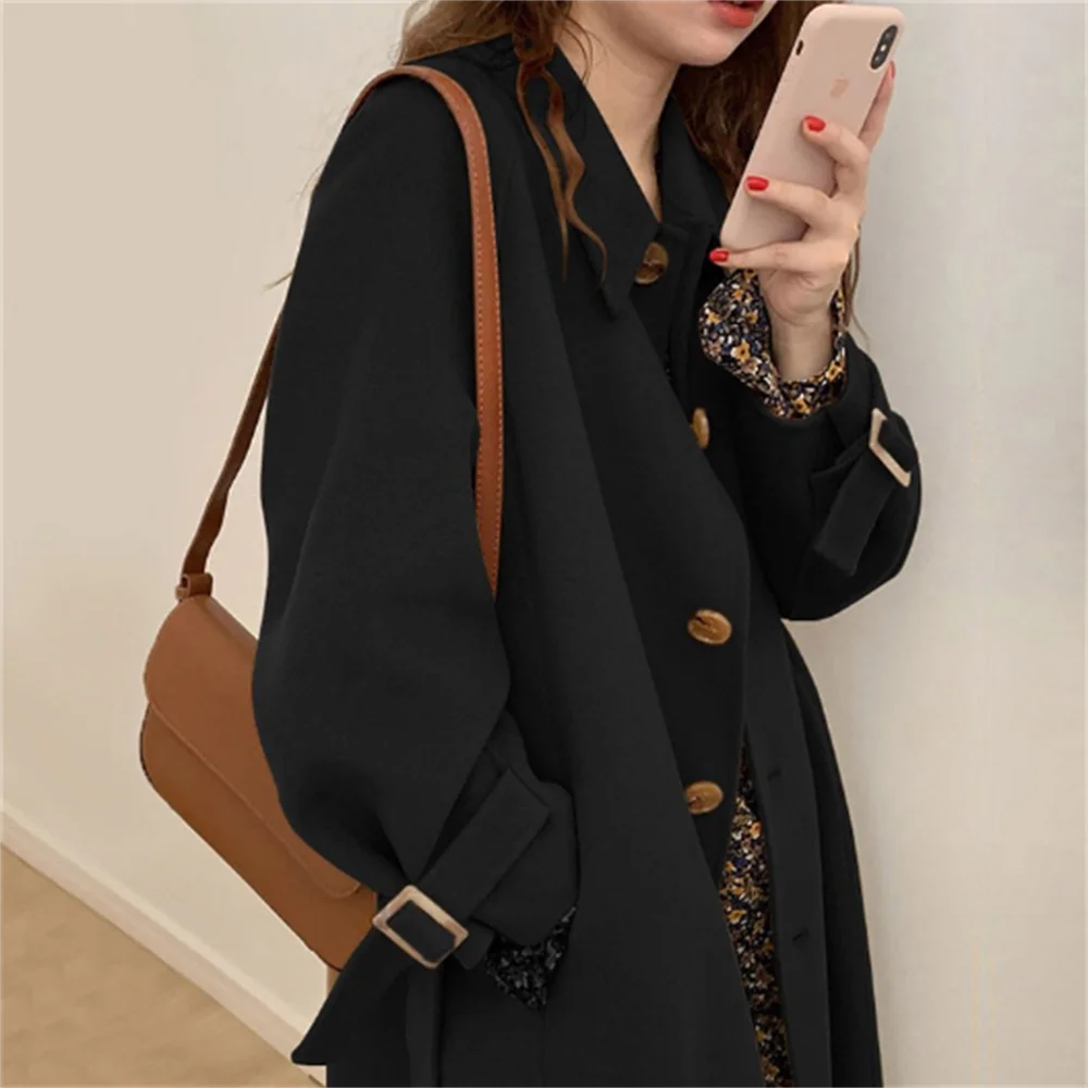 

Autumn and winter 2023 new double-sided cashmere coat long loose solid color belt wool double-sided woolen cloth coat