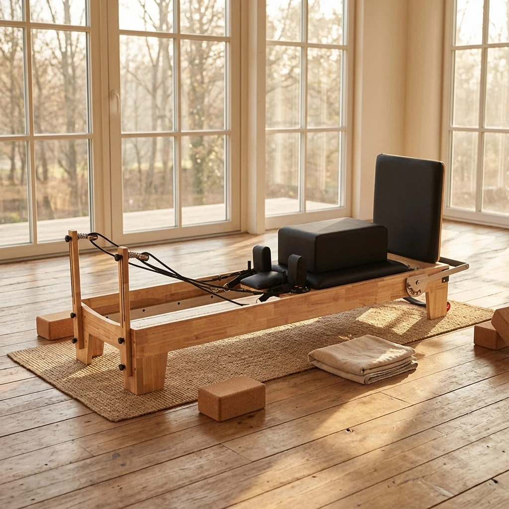 DEREN Oak Core Pilates Reformer Bed with Durable Body Balanced Design for Gyms and Yoga Studios
