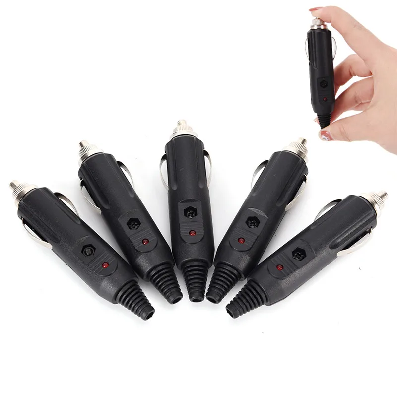 

5Pcs/Set 12V Male Car Cigarette Socket Plug Connector + Fuse Red LED NEW