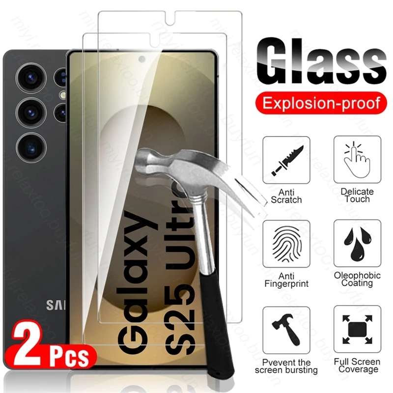 2 Stück 9H gehärtetes Glas für Samsung S25 Ultra 5G Schutzglas auf Galaxy S 25 24 Plus S25Ultra S25+ Displayschutzfolien HD Film