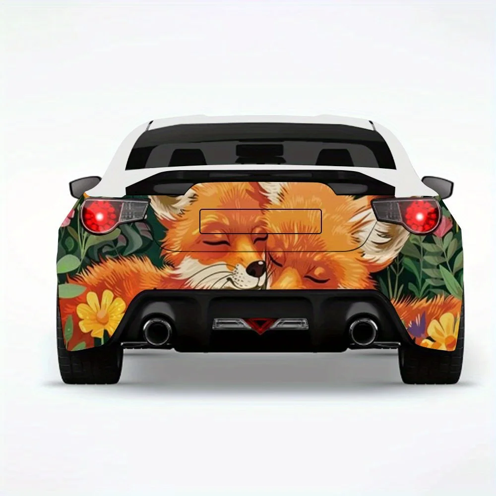 

Foxes in Flower Field Car StickerVinyl Decal for Car Rear, Waterproof Self-Adhesive Vinyl Stickers for Vehicle Tail & Bumper, De