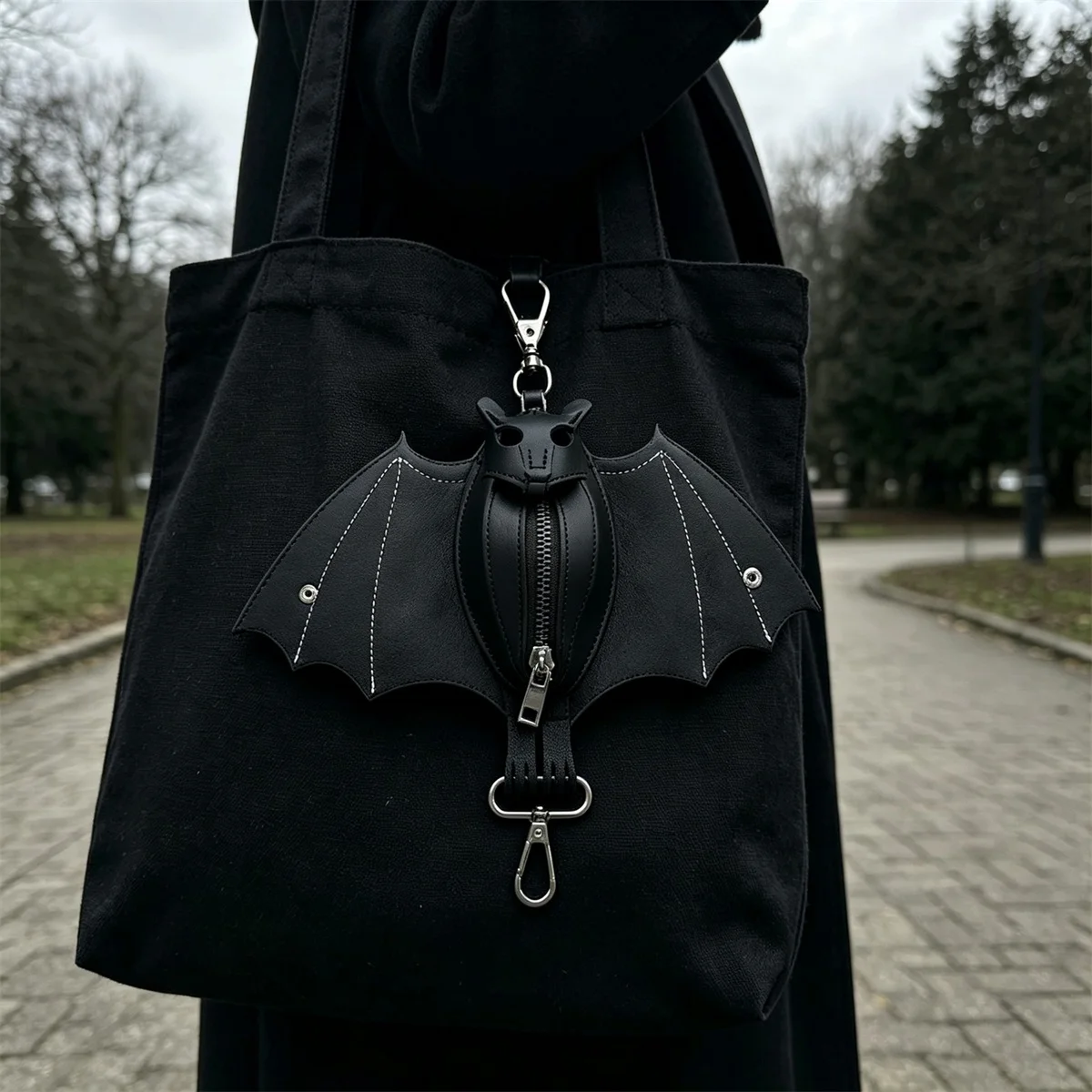 Halloween Coin Purse Keychain Gothic Bat PU Leather Wallet Mini Coin Pouch