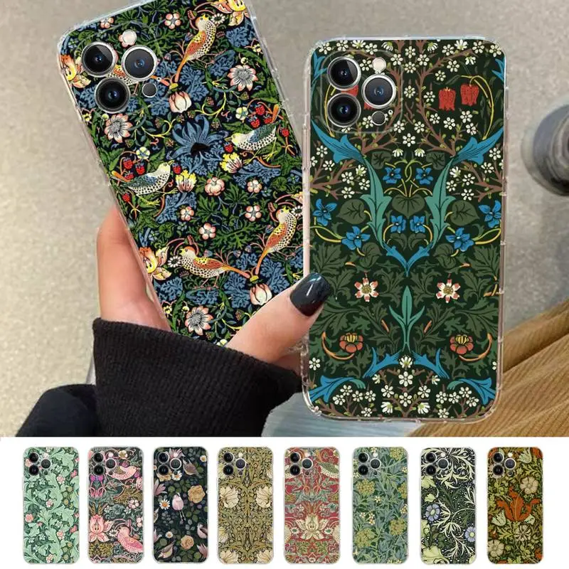 William Morris Strawberry Thief Design Phone Case Silicone Soft for iphone 14 13 12 11 Pro Mini XS MAX 8 7 6 Plus X XS XR Cover