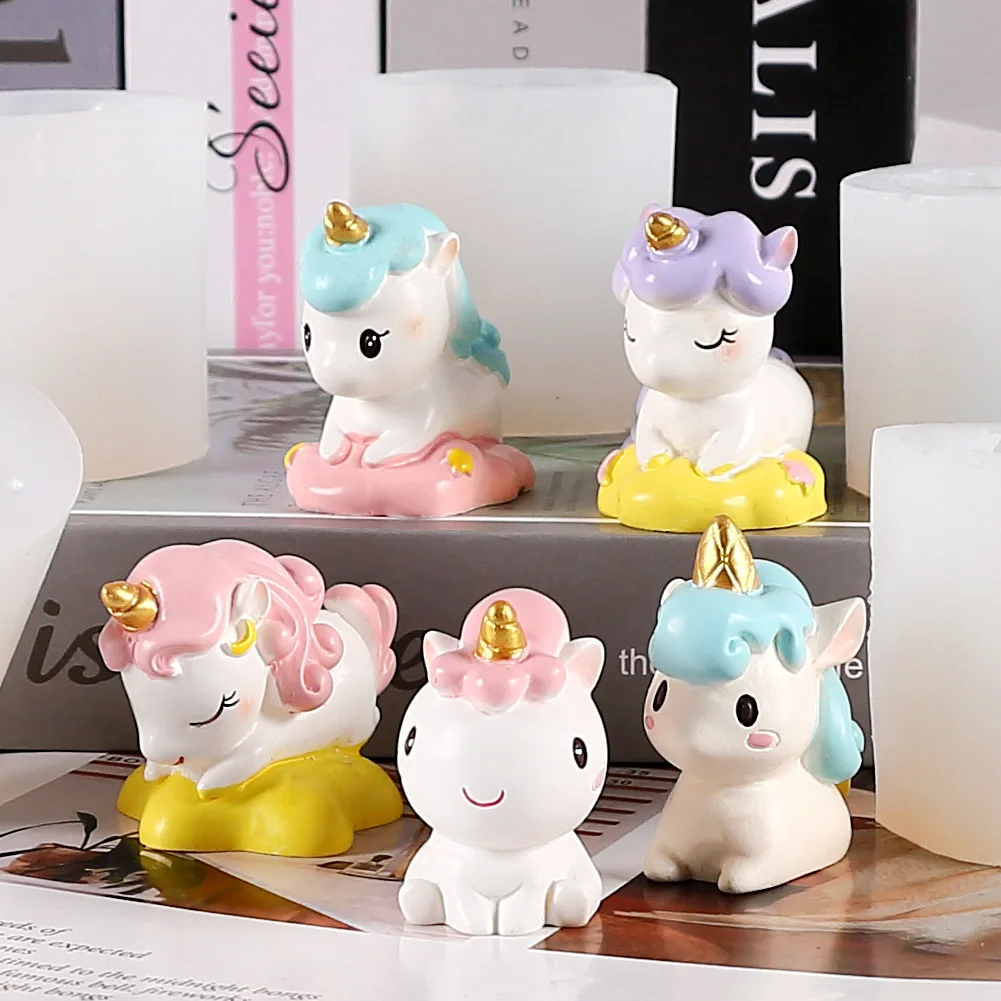 3D Cute Unicorn Candle Silicone Mould Animal Series Candle Shape Handmade Pastry Chocolate Cake Baking Mould Tools Home Crafts