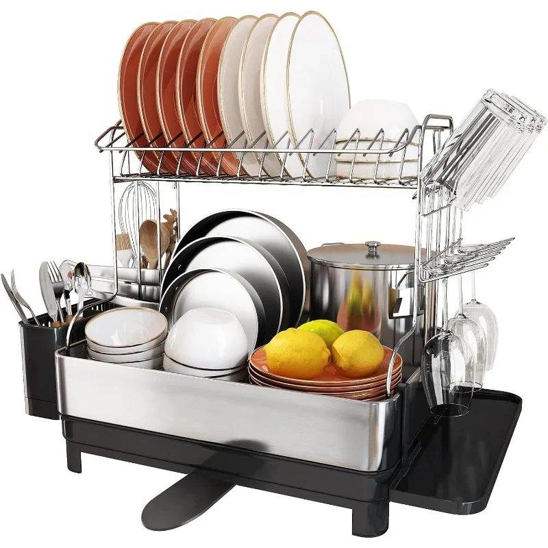 

Dish Rack and Drainboard Set, 304 Stainless Steel 2 Tier Large Dish Drying Rack with Swivel Spout