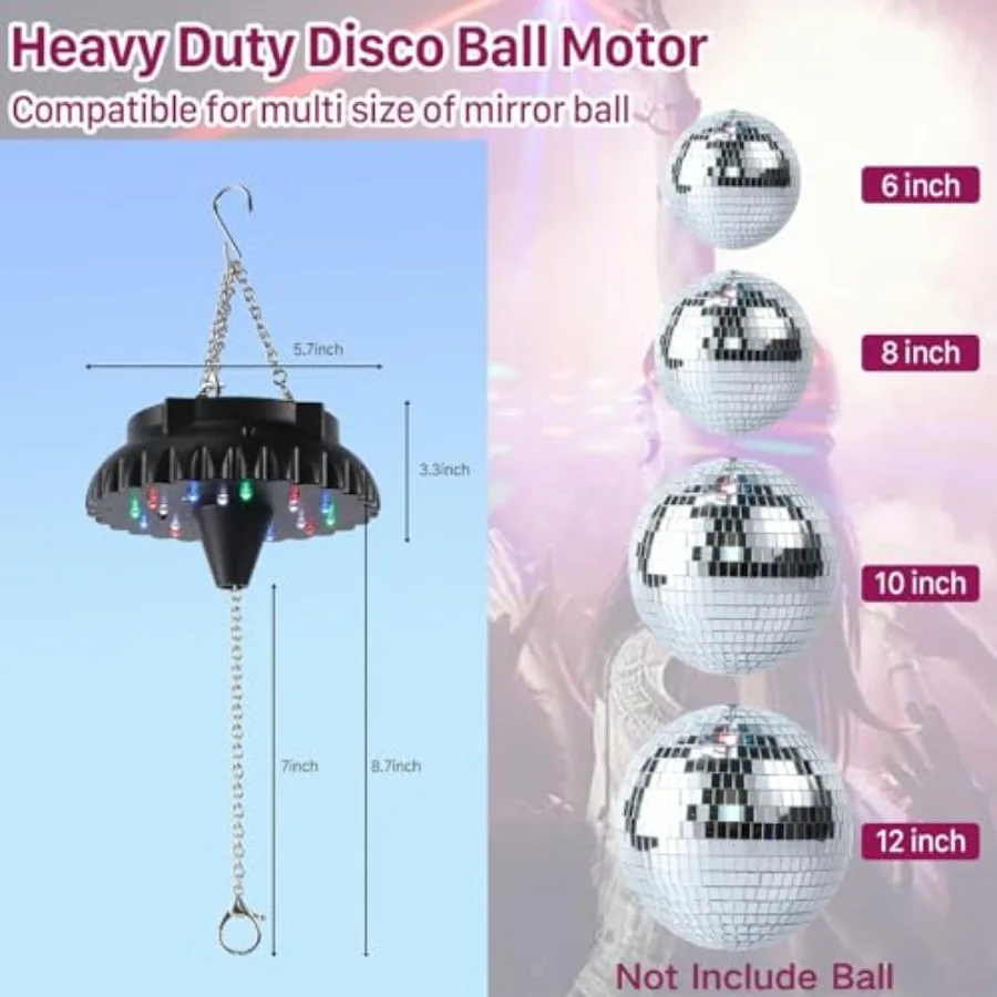 Disco Ball Motor Rotating with Light: Rechargeable Disco Ball Spinner with Remote Adjustable Speed - 18 RGBW LED Light for Wedd