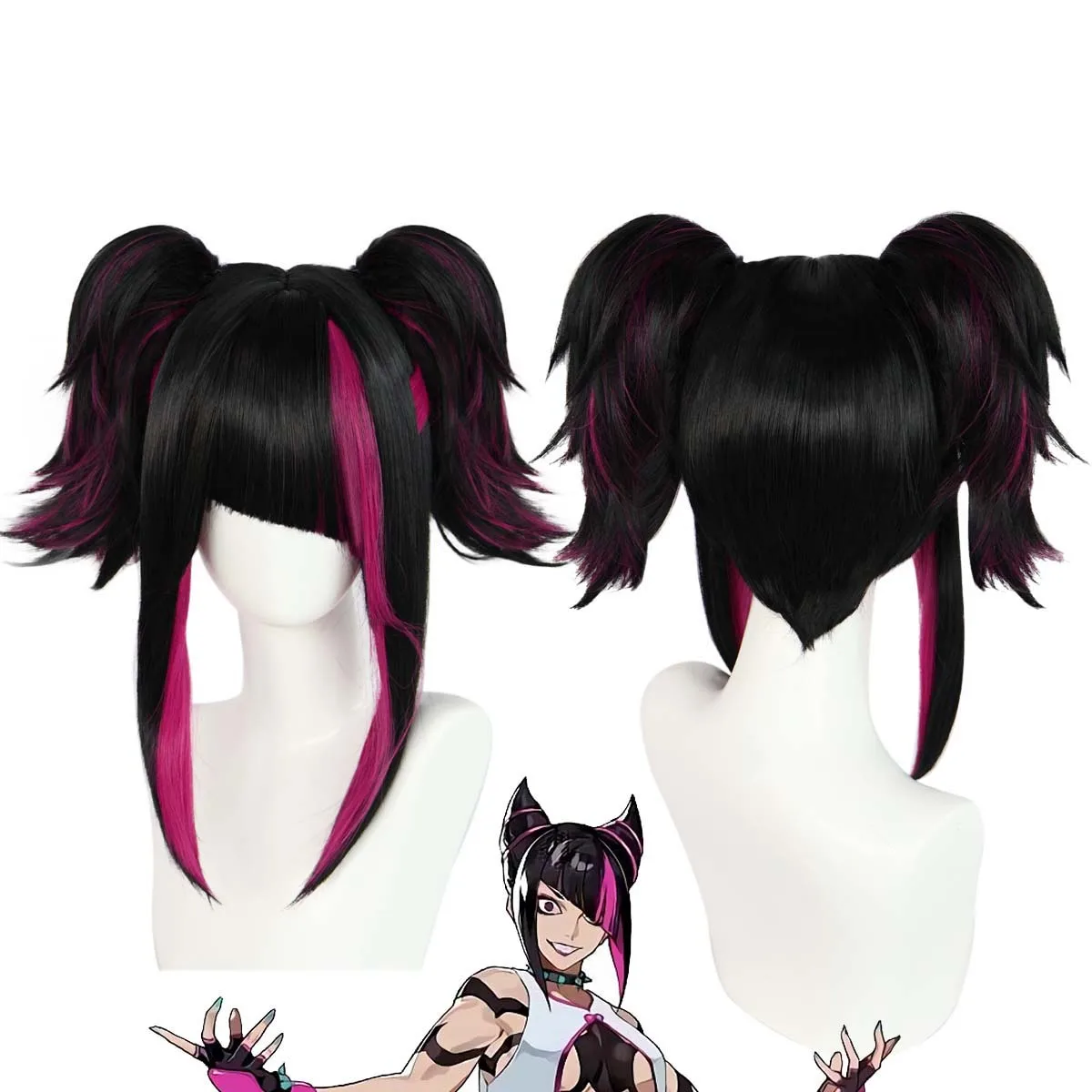 Parrucca per capelli Game Street Fighter Cosplay Han Juri Black Rose Red Mix