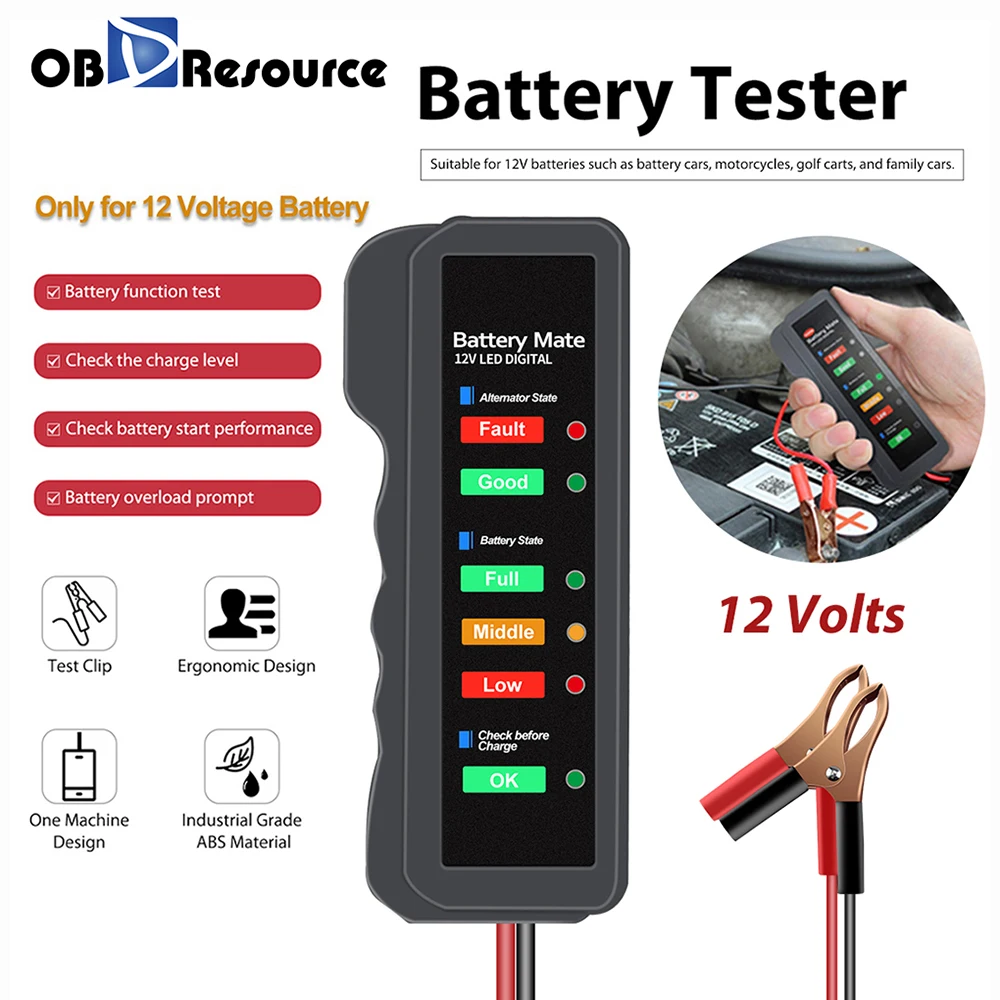 OBDResource BM310 Тестер автомобильного аккумулятора 12 В 6-дюймовый диагностический индикатор с инструментами для проверки з...