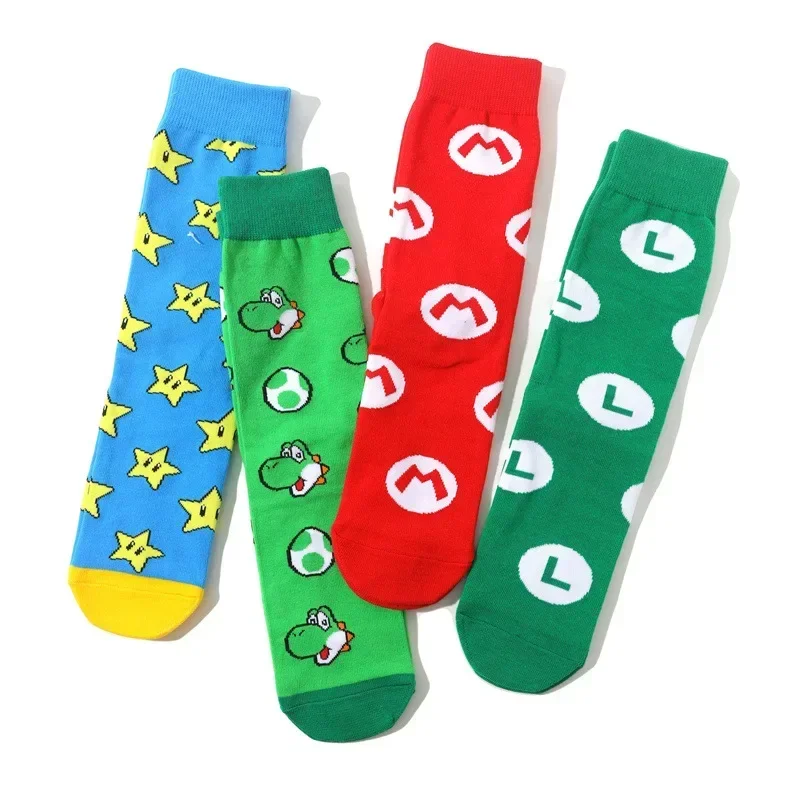 Super Marios Bros Cotton Socks Anime Figure Yoshi Luigi Bowser Men Women Funny Cosplay Socks Cute Cartoon Mid-tube Sports Socks