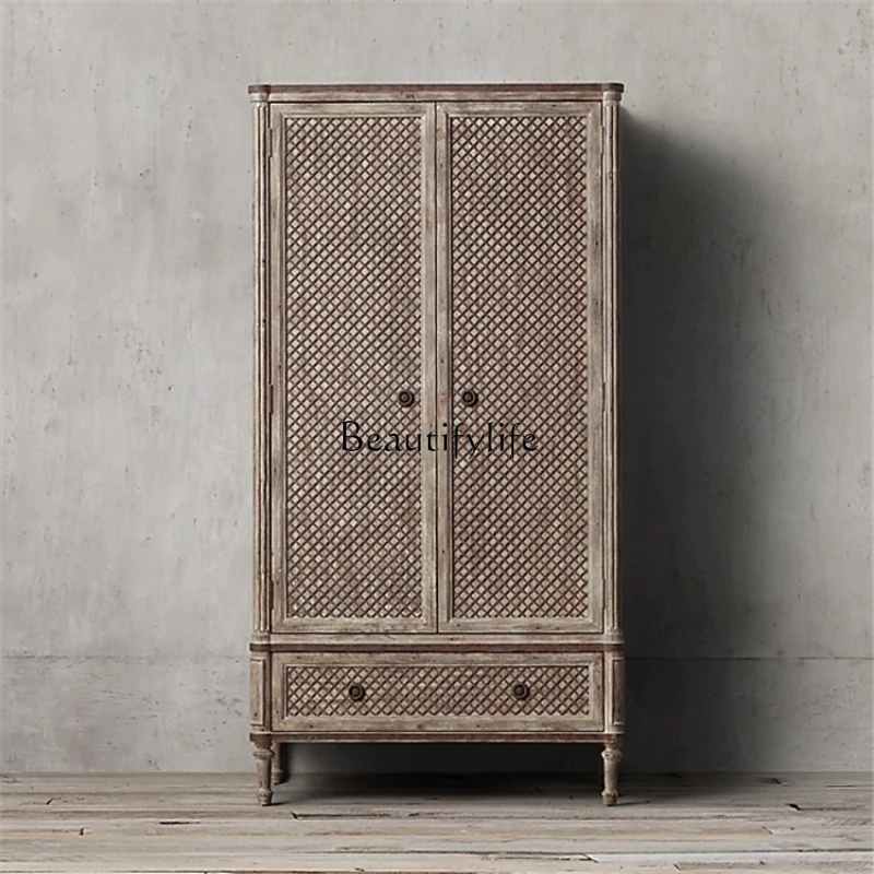 

American rural solid wood wardrobe retro and old two-door storage cabinet can be customized furniture
