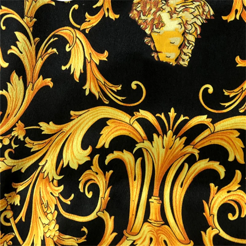 Fashion Black Bottom Golden Flower Fashion Stretch Heavy Silk Fabric Light Luxury Logo Satin Fabric 140 Wide Heavy Satin 22 Mmi