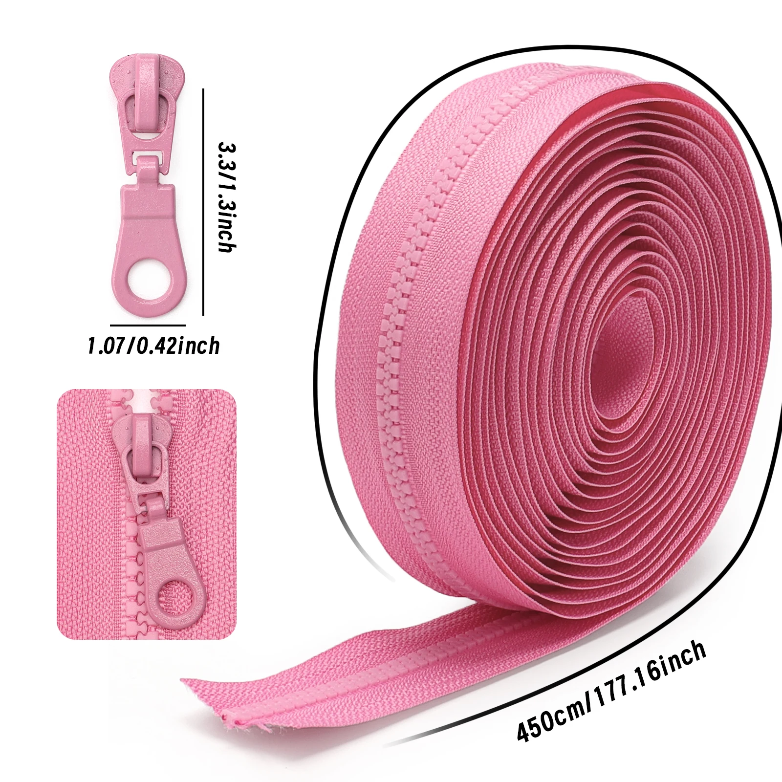 مجموعة السوستة: سحاب 177.16 بوصة مع 10 سحابات سحب، 5 #     سلسلة راتينج ملونة، متوفرة بعشرة ألوان، قطع بطول مجاني، حقائب، متوفرة يدويًا