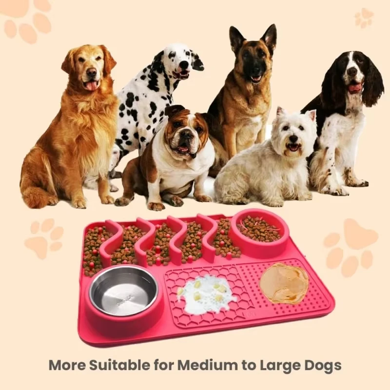 Slow Feeder Mat for Pets - Non-Toxic Silicone (Turquoise) Upgraded Anxiety and Boredom Relief Tool with Aluminum Bowl,17x11x2 in