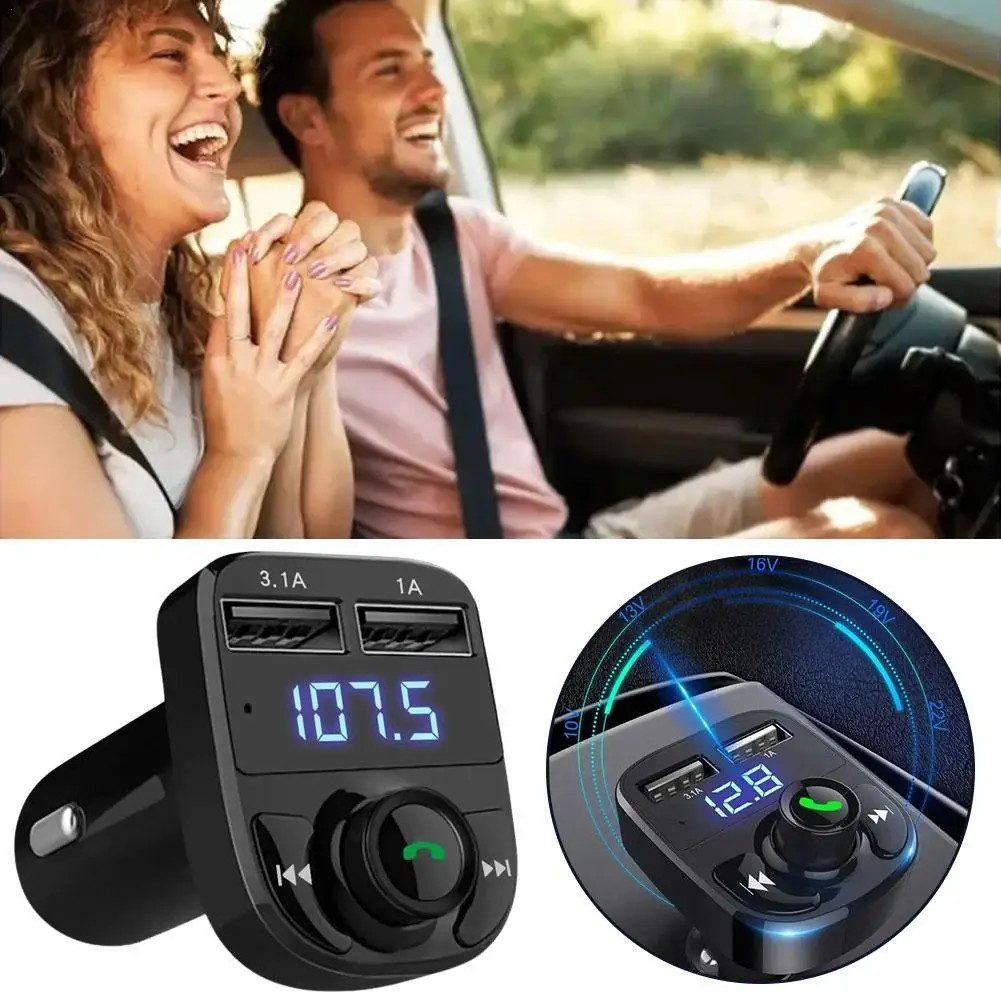 12/24V Car Wireless Bluetooth FM Transmitter Hands-Free Calling Radio USB Car Charger Adapter 3.1A With Voltage Display