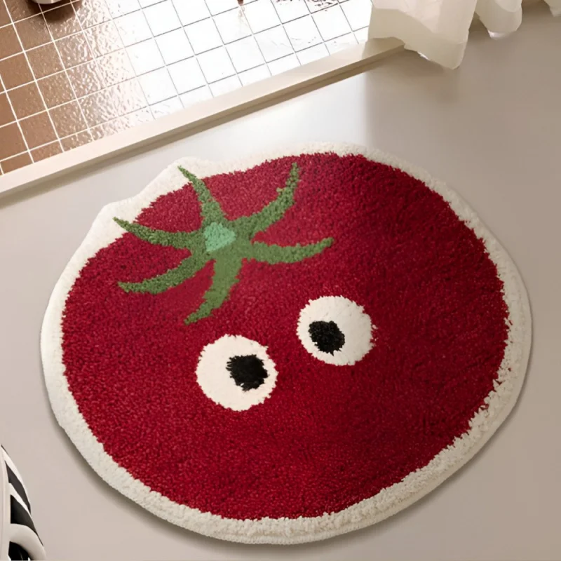 VIKAMA Cute Cartoon Tomato Shaped Carpet Soft Plush Children's Room Mat Water Absorbent Non-Slip Bathroom Rug Home Decoration