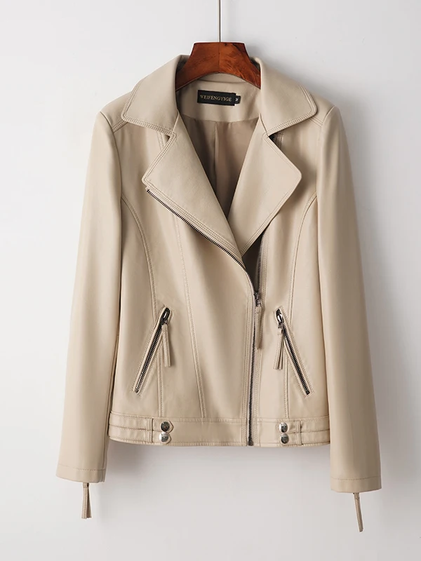   Ning 本革ジャケット レディース ショートスリーブ 2025 新作 春秋 スリムフィット シープスキン レザーコート スタンドカラー Sma...