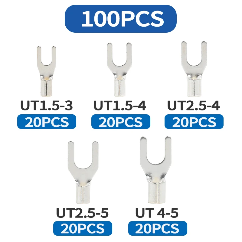 50PCS/lot M3 M4 M5 Ring Lugs Crimp Terminals Non-insulated Ferrules Spade Type Electrical Wire Connector Cable Shoes OT-UT Kit