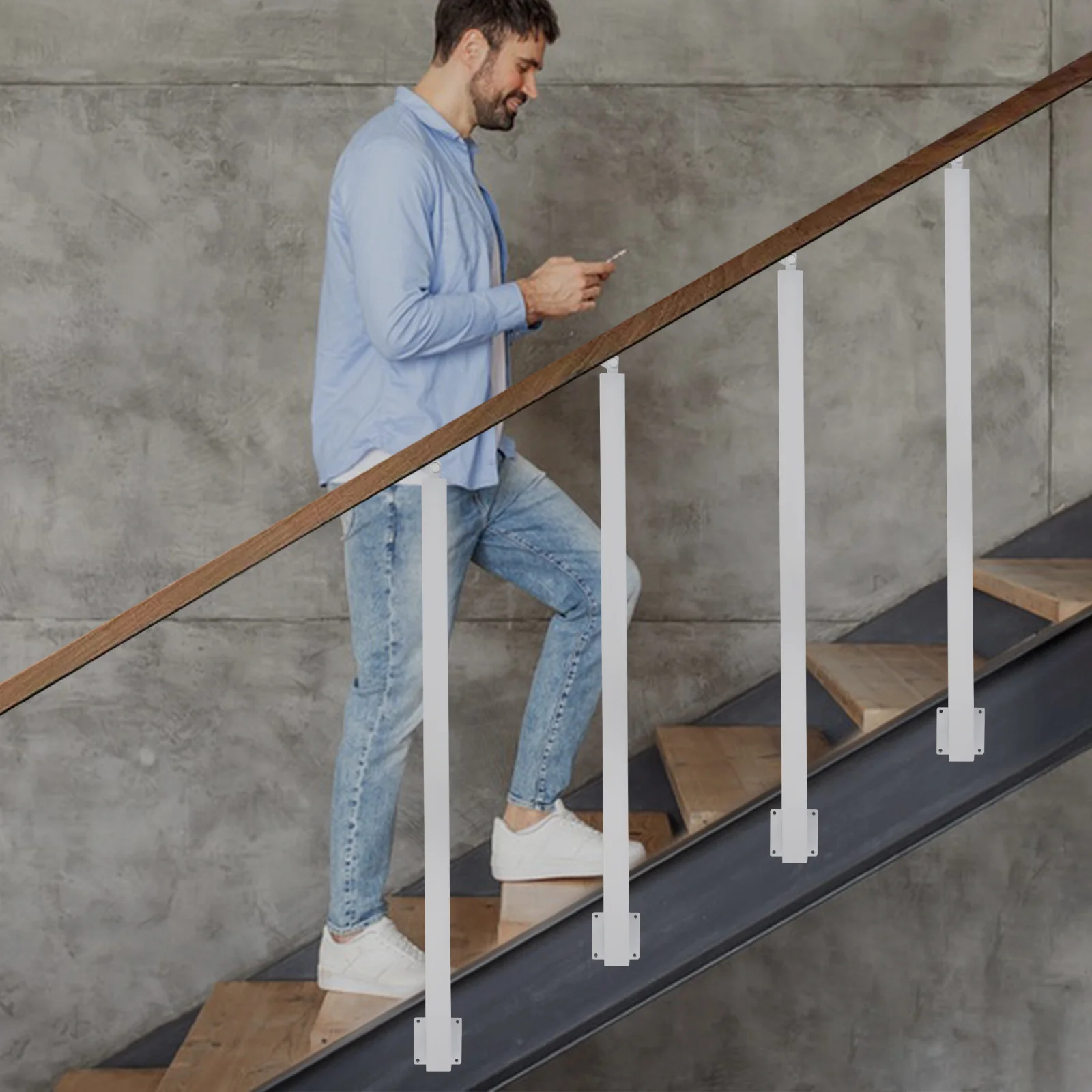 4 Pieces of 100cm Stair Railing Side Installation - White, , , Suitable for Staircases, Villas, Entrances, Corridors