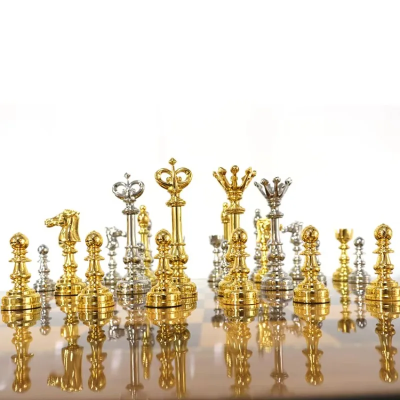 رائجة البيع الحديثة الفاخرة المعادن البني خشبية الشطرنج مجلس لعبة الطاولة الدولية لغز لعبة قطعة مجموعات الأطفال MDF البلاستيك #2