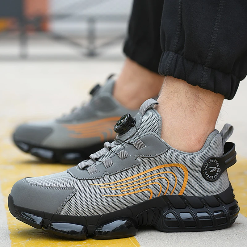 NEW Rotary Button Safety Shoes Men Steel Toe Sneakers Work Shoes Puncture-Proof Indestructible Shoes Protective Men Sports Shoes