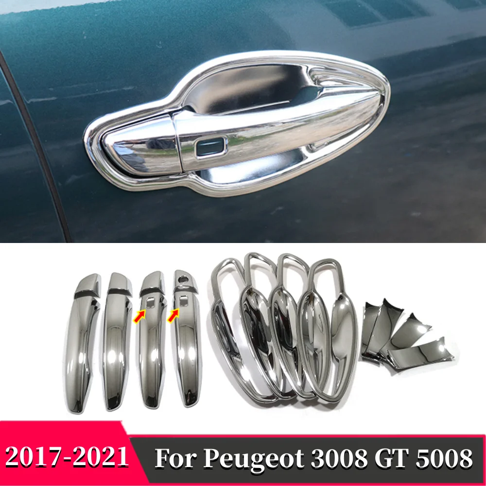 

LHD！For Peugeot 3008 GT 5008 2017 2018-2021 Car door protector Handle Decoration Cover Trim Sticker Accessories ABS Chrome 8 pcs