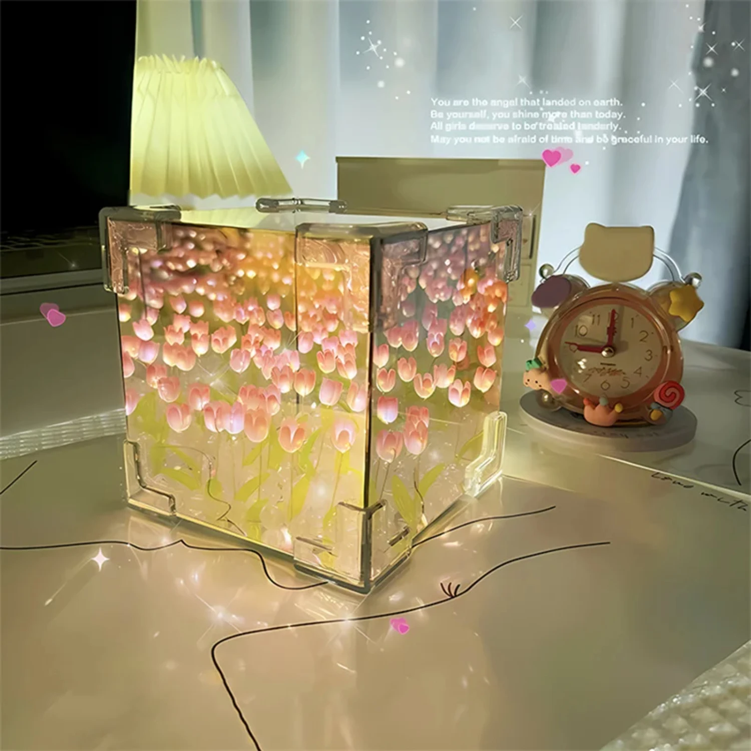 Elegant Handcrafted Romantic Artificial Tulip Flower Night Light LED Bedside Lamp with Unique Warm Glow - Ideal DIY Decorative B