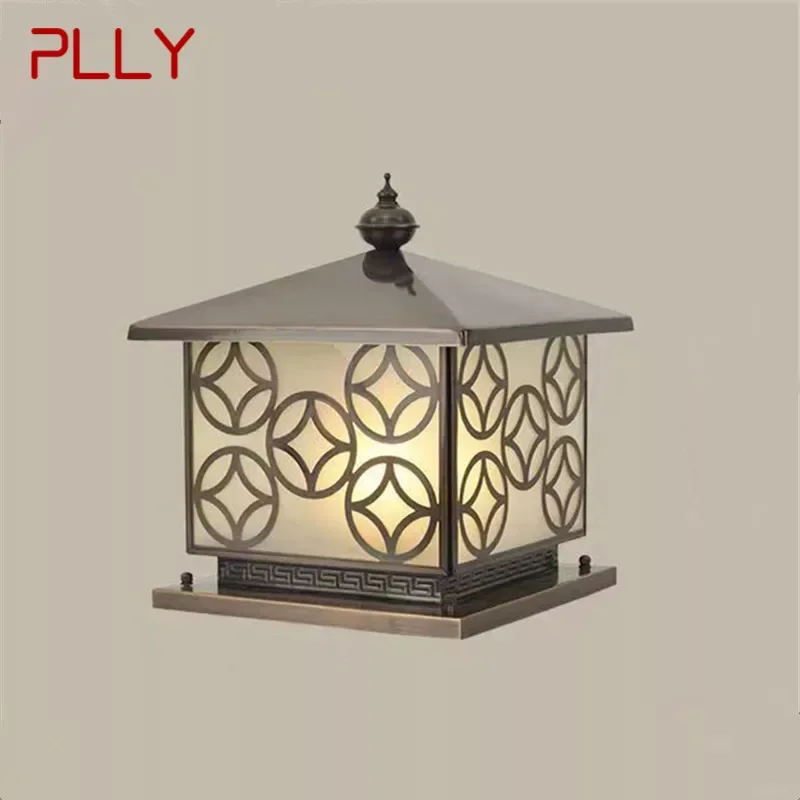 PLLY Outdoor Electricity Post Lamp Vintage Creative Chinese Brass  Pillar Light LED Waterproof IP65 for Home Villa Courtyard