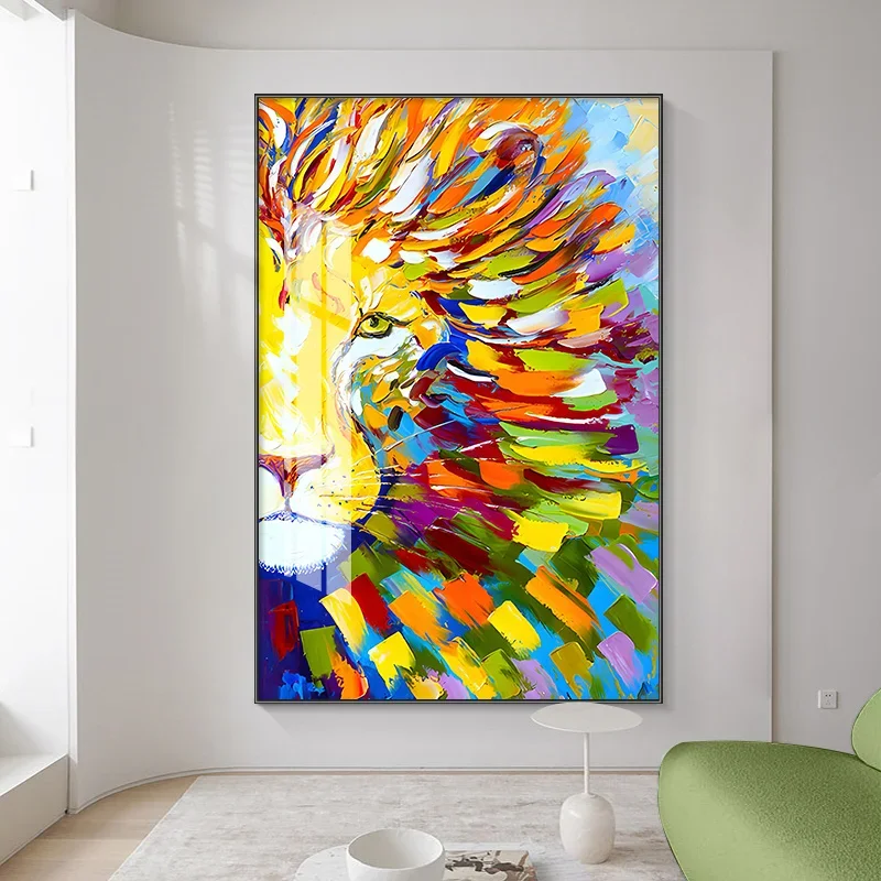 

Картина для гостиной в стиле фэнтези, декоративная картина для входа, вертикальная картина с изображением льва, современная минималистичная картина для коридора, настенное панно у входа.