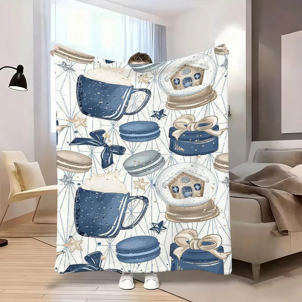 Modern Winter Cafe Motif Cozy Bed Blanket Versatile Home Decor Gift Idea For Gym Dance Studio Lounge Room Space