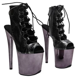 Leecabe-bota de serpiente con punta abierta pequeña, plataforma de tacón alto, bota Pole Dancing, 20cm/8 pulgadas
