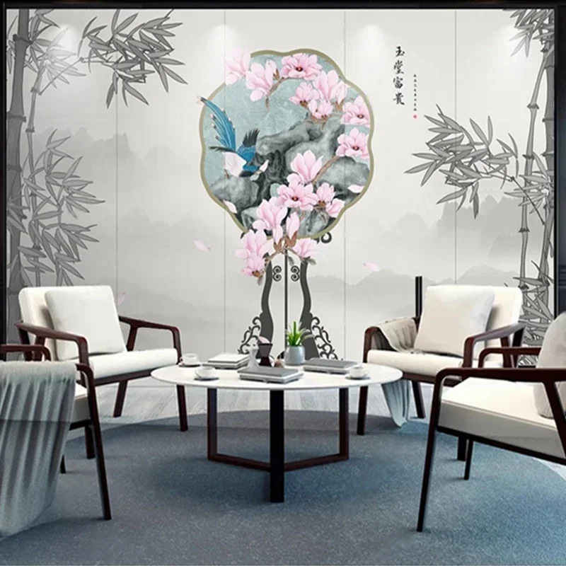 Custom 3D Photo Chinese Style Ink Painting Bamboo Magnolia Flowers Birds Wallpaper Bedroom Living Room TV Wall Mural Home Decor