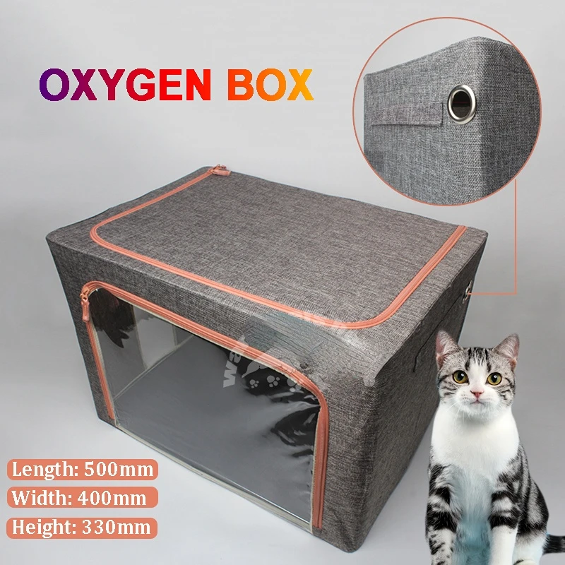 Medium Cat Dog Oxygen Cage Linen Scratch Resistant Foldable Box Animal Atomization Cages 500x400x330mm Veterinary Equipment