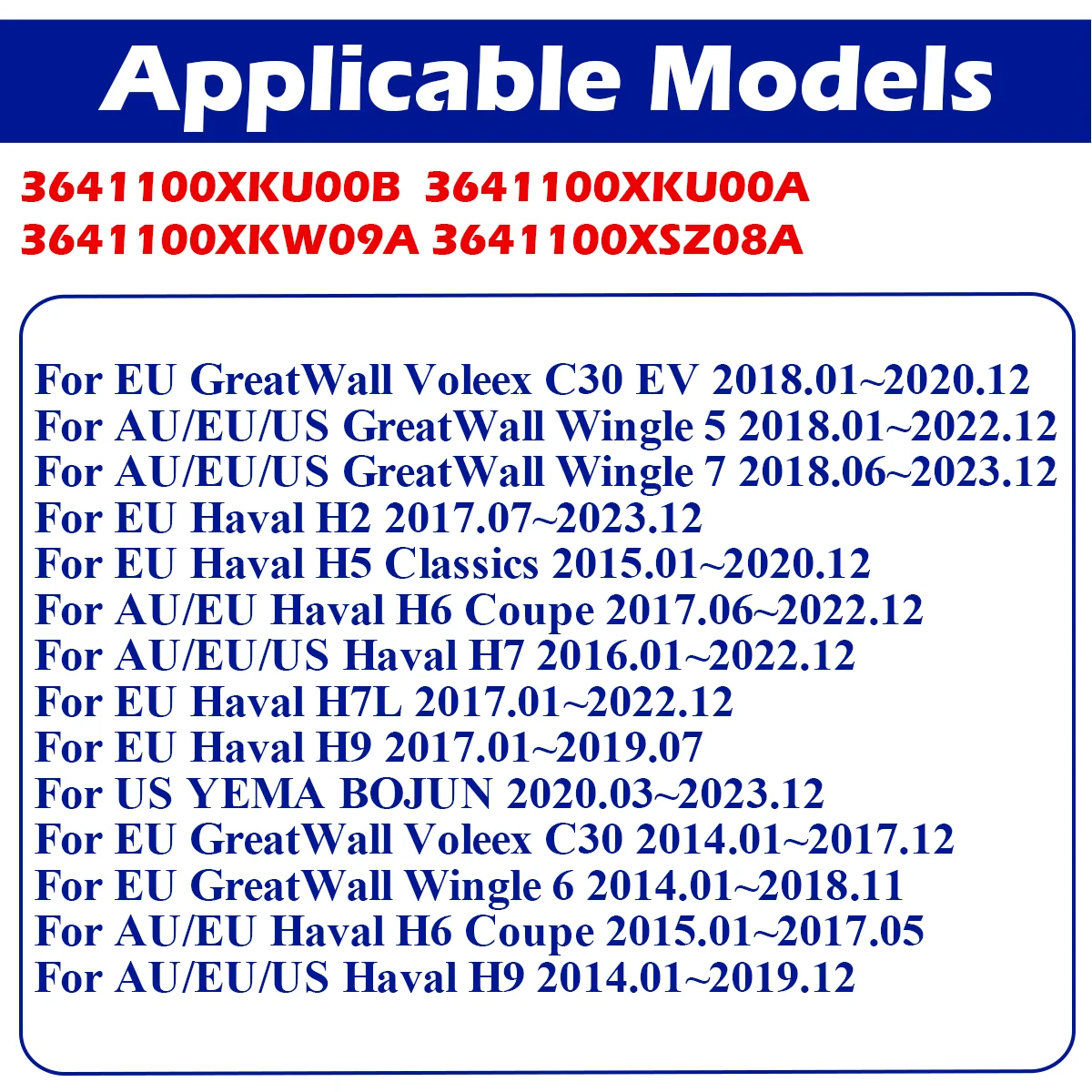 Sensor de presión de neumáticos, dispositivo TPMS para GreatWall Voleex C30 EV Wingle 5 6 7 Haval H2 H5 Classics H6 Coupe H7 H7L H9 433MHz, 3641100XKU00B