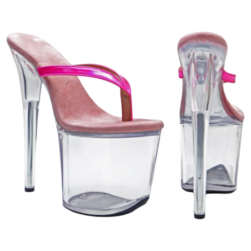 Sepatu Hak Tinggi Platform Transparan Leecabe 8 Inci/20cm dengan Bagian Atas PU Mengkilap, Sandal Pesta, Sepatu Pole Dancing