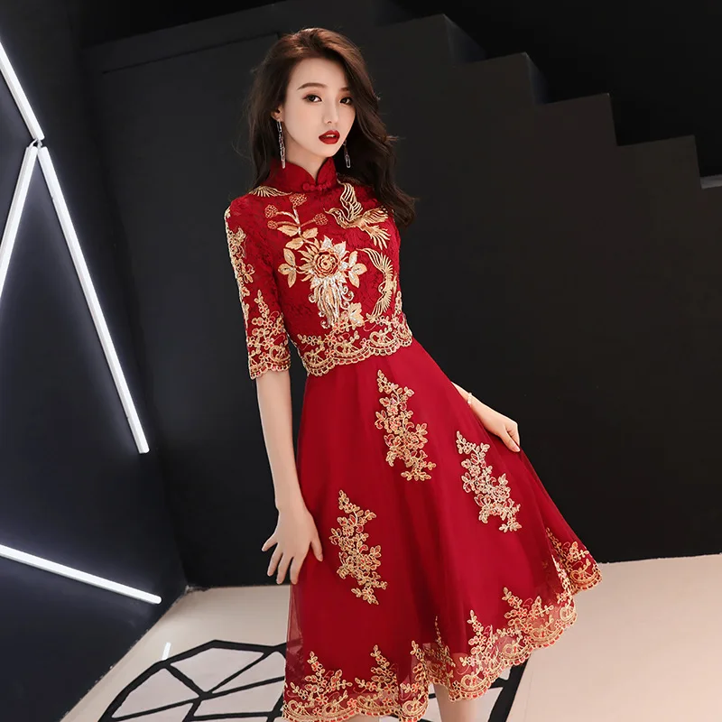 Chinese stijl bruid trouwjurk elegant borduurwerk tule vrouwen jurk avond feestjurk klassieke mandarijn kraag vestidos 3XL