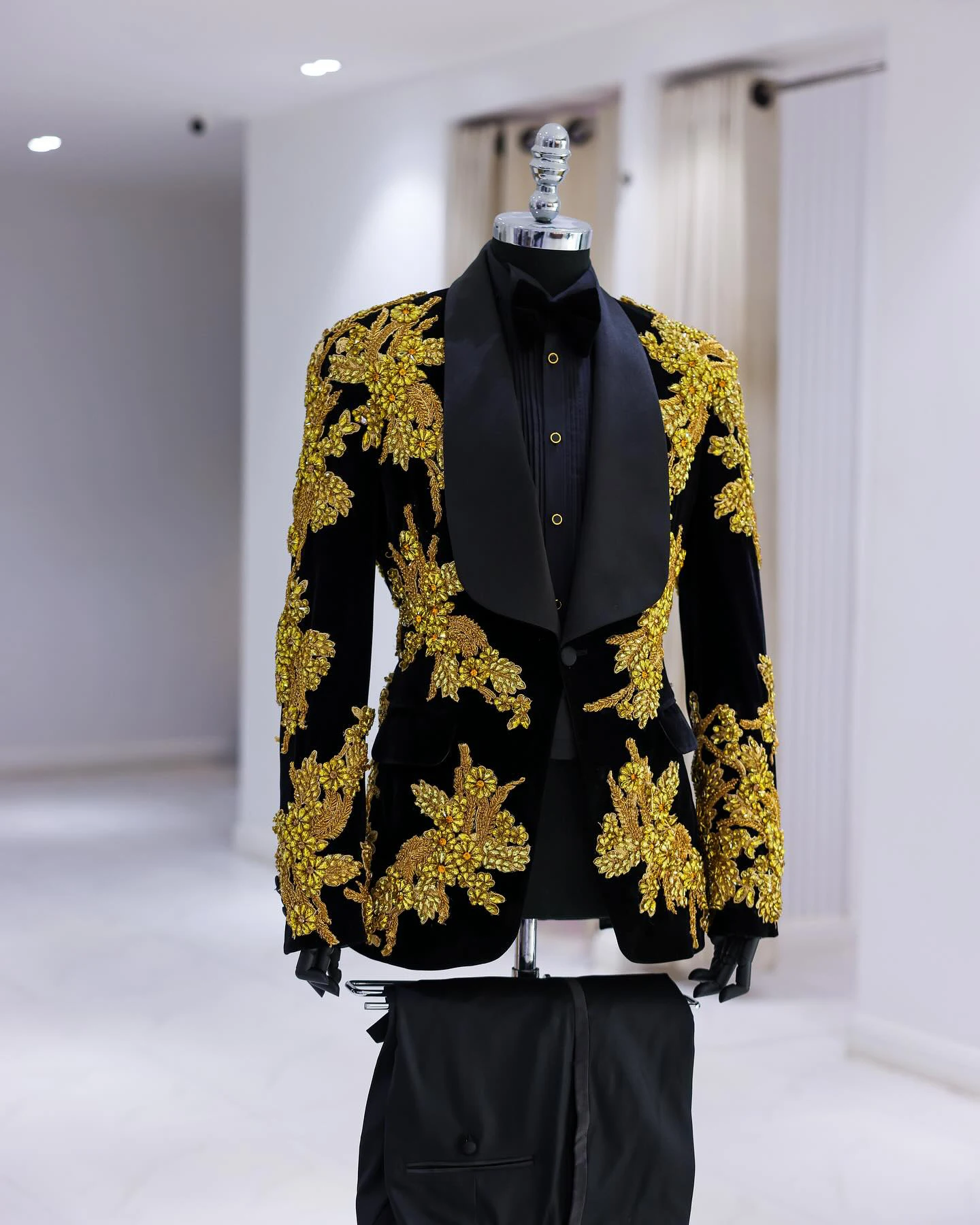 Gouden Steen Geborduurde Heren Smoking Aangepaste Single Breasted Wedding Suits Prom Blazers 2-delige Sets traje de hombre