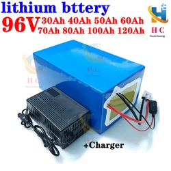 96v 60ah 80Ah 100Ah 30Ah 40Ah lithium ion battery li ion 26S BMS for 5000w motor robot scooter motorcycle AGV + 10A Charger