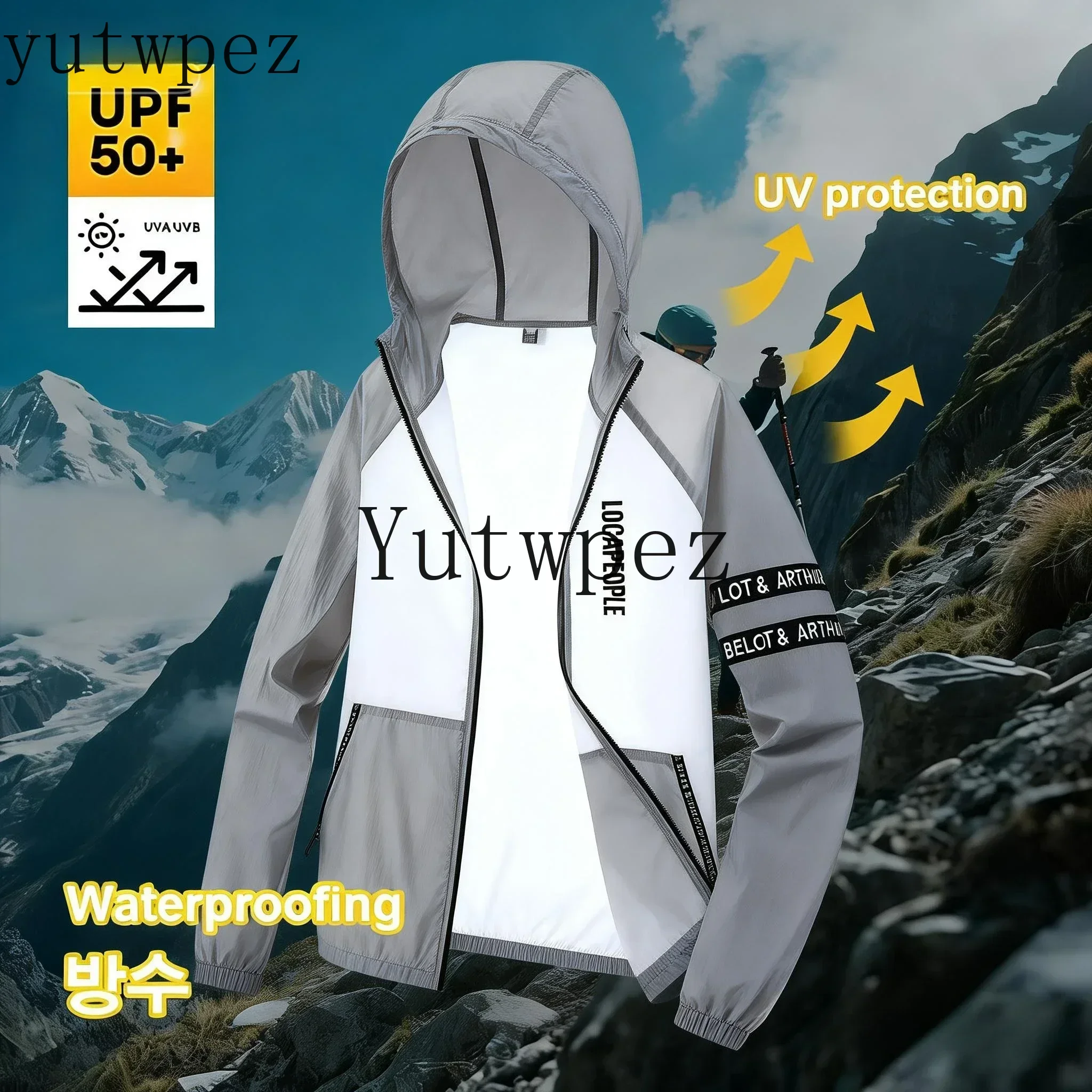 Hood Windproof Jacket Breathable Letter Print Casual and Versatile Cardigan Summer Men's Sun Protection Shirt Thin Quick Drying