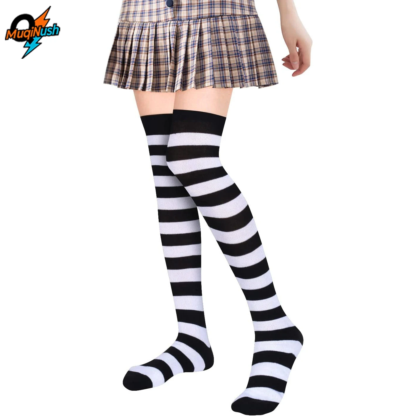 

MuqiNush Rainbow Knee Thick Warm Socks Women Colorful Striped High Socks Girls Thigh High Colorful Knitted Stockings Leg Warmers