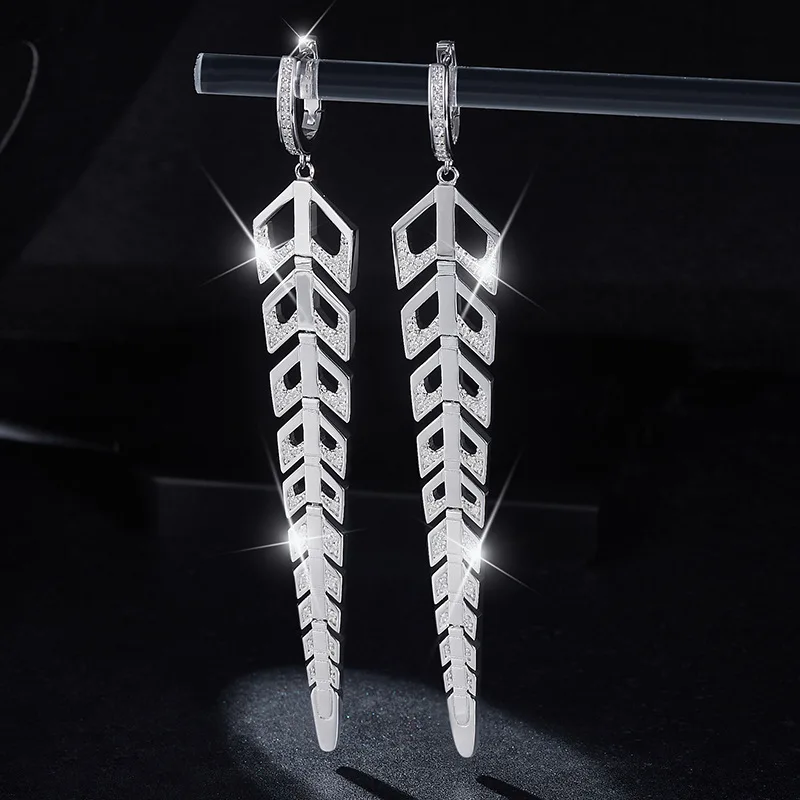 Women Jewelry 925 sterling silver long maple leaf earrings tassel earrings