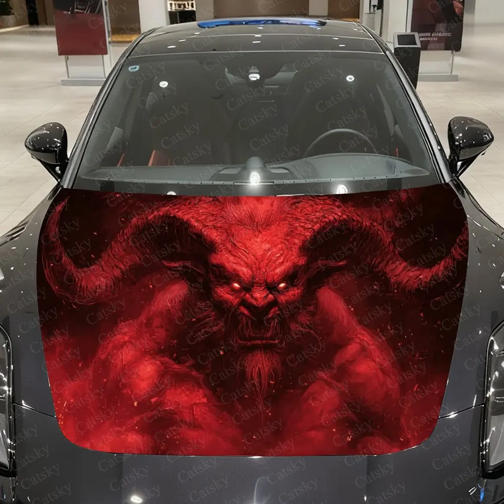 

Crimson Horned Fiend Car Vinyl Wrap, PVC Waterproof Car Hood Sticker, Self-Adhesive Scratch-Resistant Stickers for Engine Cover