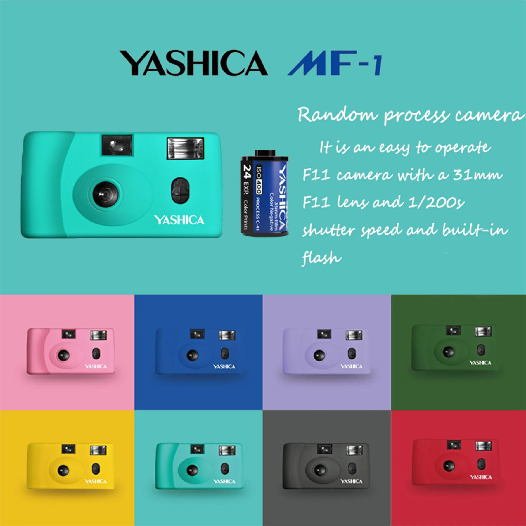 

Yashica MF-1 Film Camera Set with 400 Degree Film Strap Battery Friend's Birthday Gift