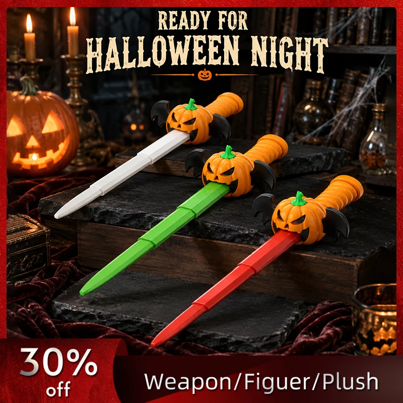 3D Printed Halloween Pumpkin Retractable Plastic Sword Telescopic Collapsible Non Sharp Cosplay Costume Prop Party Favor Gifts