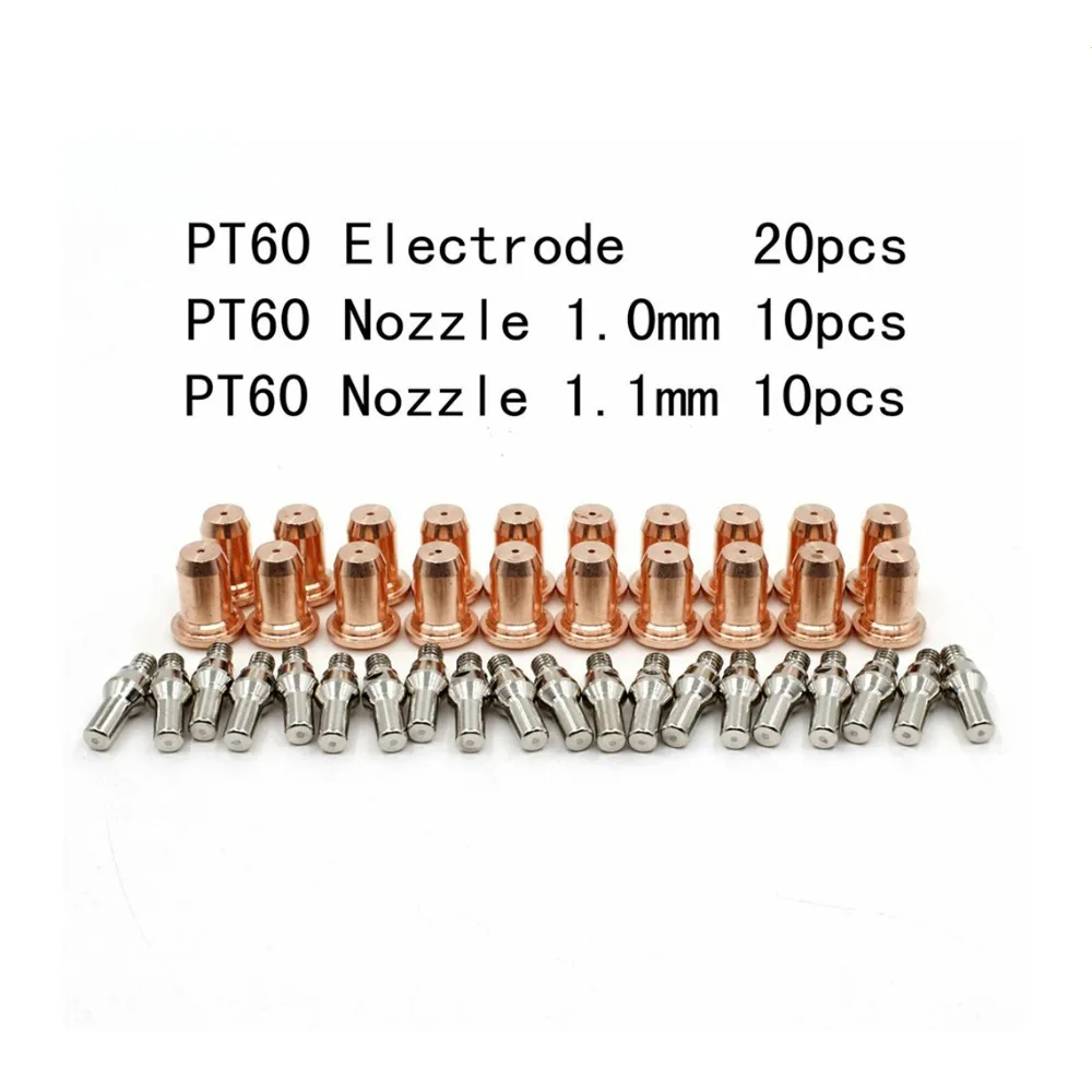 40pcs Plasma Tips 1.0mm 1.1mm Electrode 52582 For IPT-60 PT60 PT40 IPT-40 Torch WS OEMed Plasma Cutting Consumables