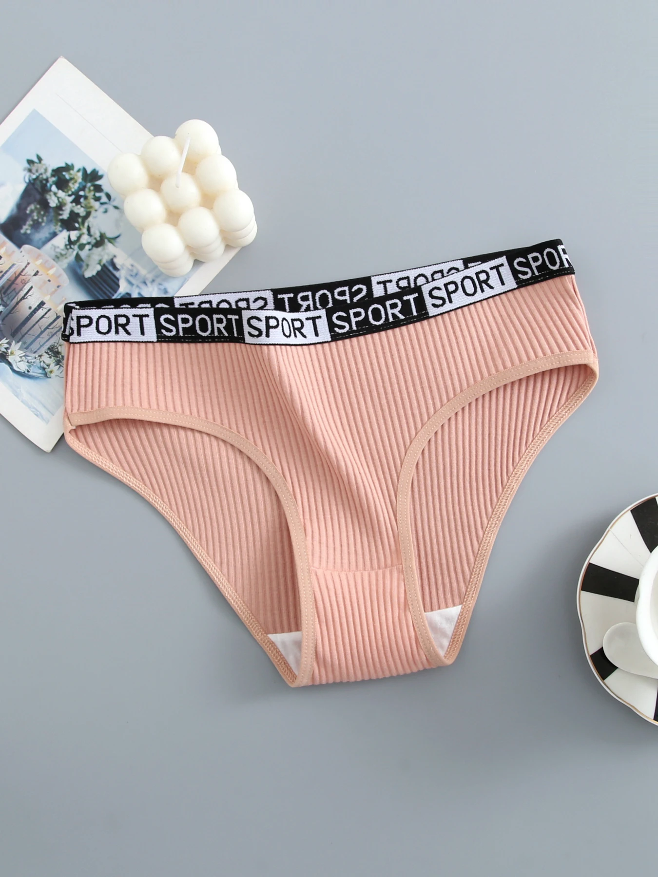 6pcs Women's Pantie sexy breathable threaded briefs letter belt low waist hip lift solid color underwear